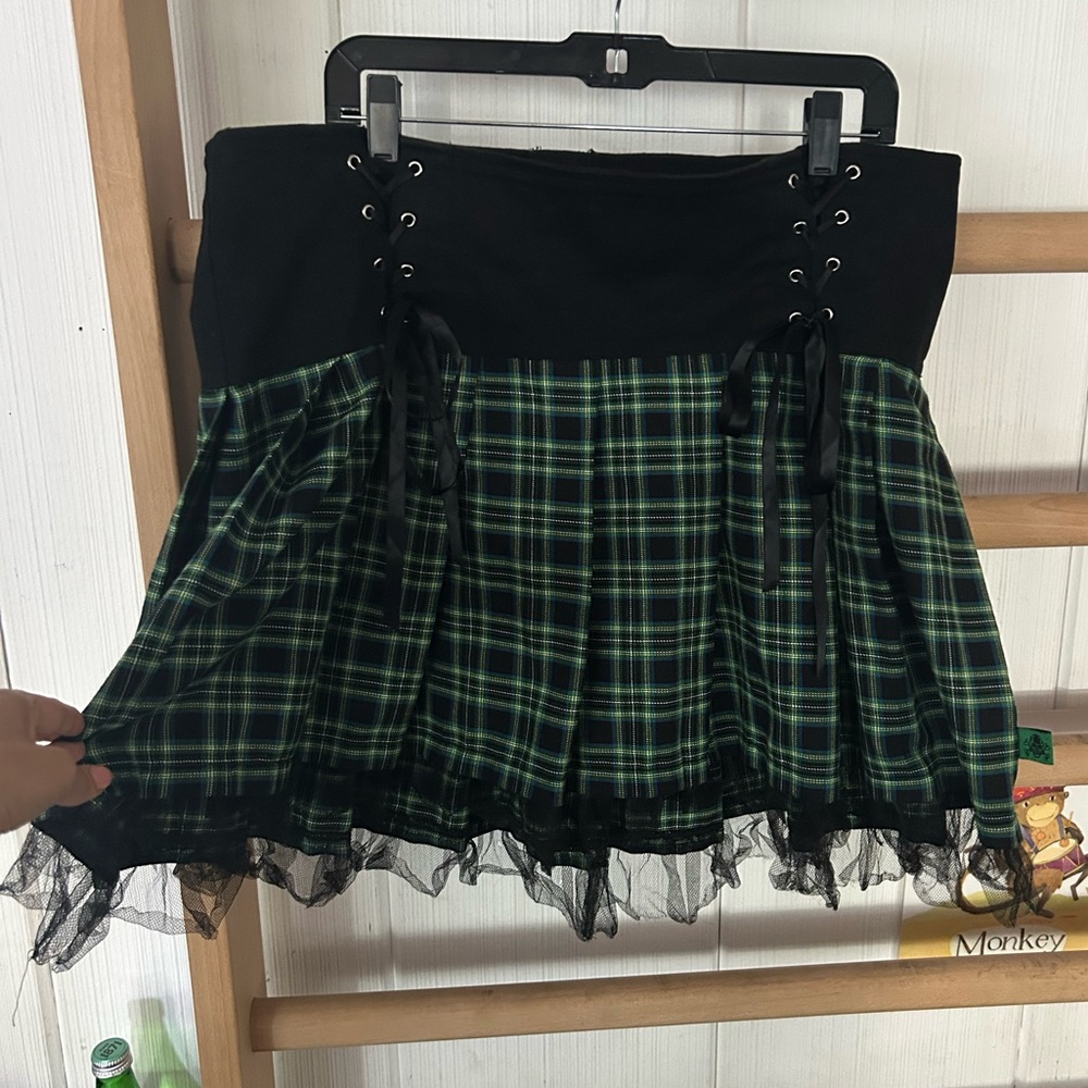 Tripp Plaid Green and Black Mini Skirt
